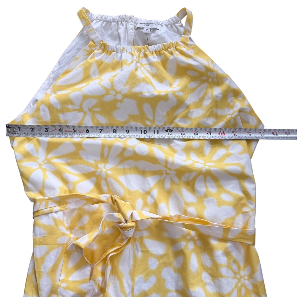 Banana Republic Poplin Floral Halter Dress M Yellow White Ruffle Pockets Coastal - Picture 13 of 13